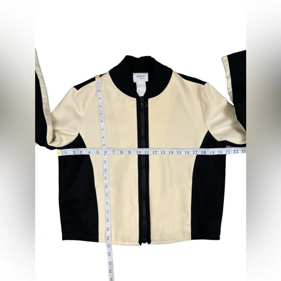 AKRIS PUNTO WOMENS MOCK NECK FULL ZIP BLAZER JACKET CREAM BLACK SIZE US 8 WOOL - Picture 6 of 13